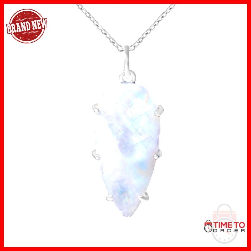 925 Sterling Silver Moonstone Pendant Necklace, Adjustable Chain, Handmade